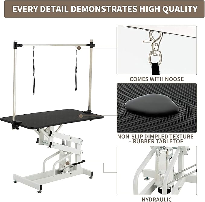 Hydraulic Pet Dog Grooming Table for Large Dogs, Heavy Duty Grooming Table with Adjustable Arm Noose, Maximum Capacity Up to 330 lbs, 42.5''/Black