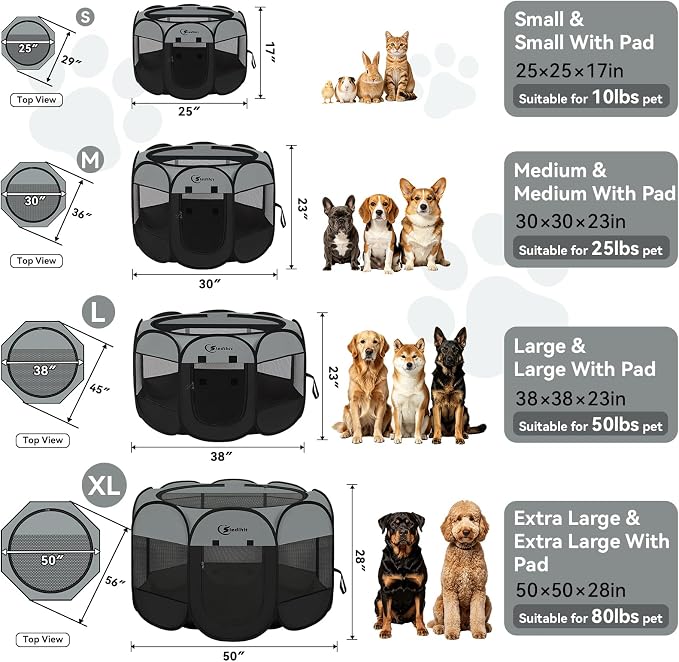 Siedihit Dark Grey Puppy Playpen for Large Dog Cat, Dogs Tent | Crates Cage Indoor/Outdoor, Portable Pop Up Dog Kennel with Carrying Bag for Rabbits(Dark Grey, Large )