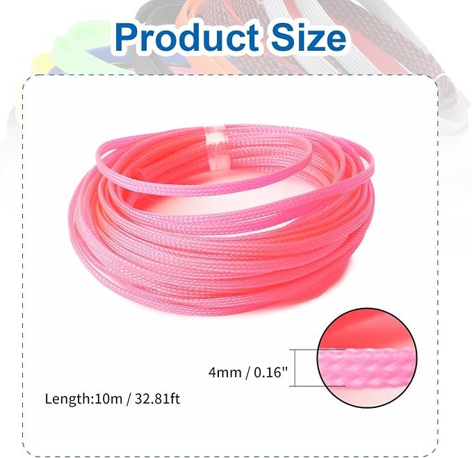 Heyiarbeit 10m/32.8ft PET Expandable Braid Cable Sleeving Flexible Wire Mesh Sleeve Pink 4mm
