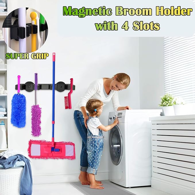 Strong Magnetic Mop Broom Holder | Heavy Duty, For Refrigerators, Magnet Wall Mount, Anti-slip Storage Rack, For Home Kitchen Workshop Laundry Garage