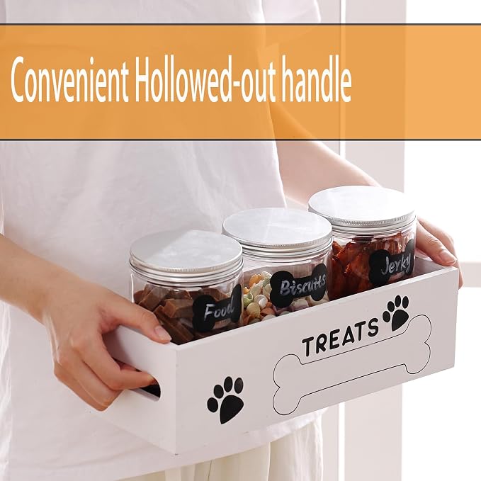 Dog Treat Container Cat Food Organizer with 3 Jar Pet Snack Container Decorative Pet Food Containers Farmhouse Decor Gift for Pet with Reusable Sticker & Marker - Bone Shape