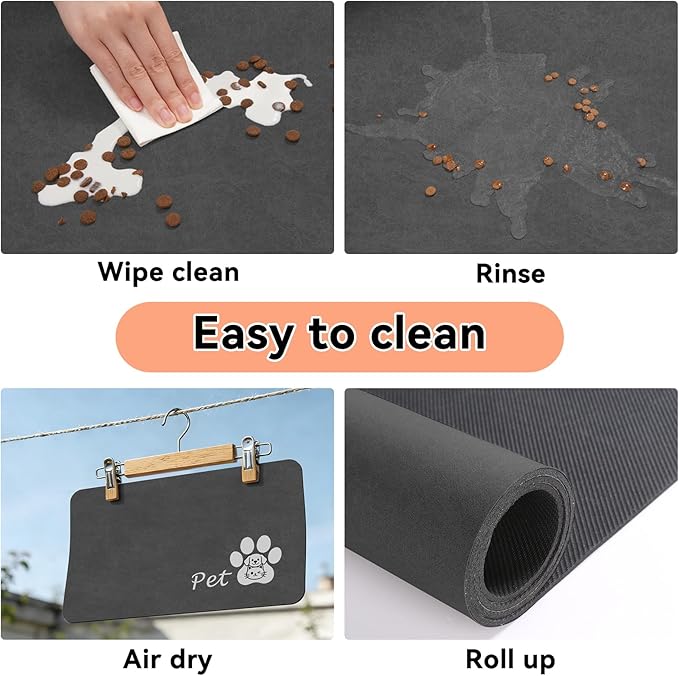 Dog Cat Feeding Mat-Absorbent Pet Bowl Mat for Food and Water, Quick Dry Water Dispenser Mat for Floors with Waterproof Rubber Backing, Large Dogs Placemat Mats for Messy Drinkers,17"x27",Dark Grey