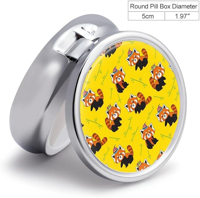 Mini Pill Organizer, Red Panda Round Compact Dispenser, Portable Holder for Fish Oil, Travel Pill Box Purse Use for Students
