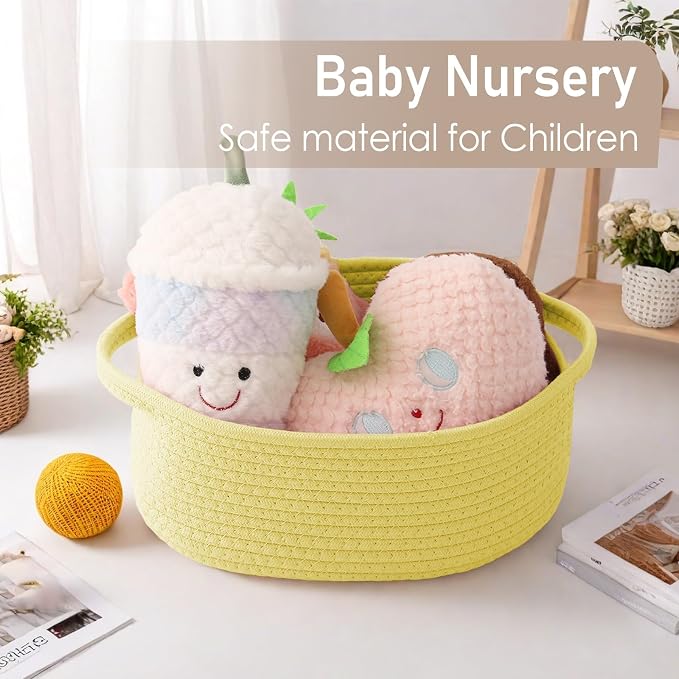 JMvicyroam Small Woven Basket, Empty Gift Basket, Yellow/3 Pack | Small Gift Basket, Cotton Rope, 12 x 8 x 41 in, Handles, Includes Ribbon and Bag, Birthday Gift Basket