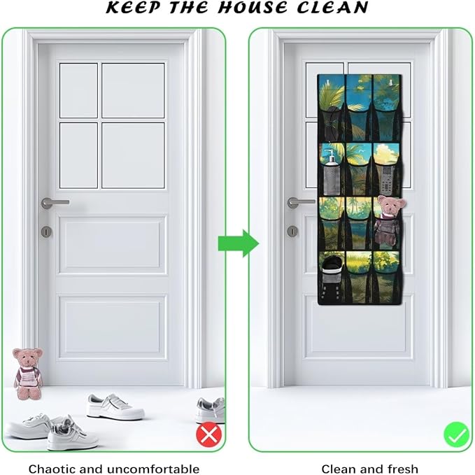Over The Door Shoes Organizers,Beach Coconut Tree Behind Door Shoes Hang Holder Rack,Storage for Small Spaces,Hanging Storage Bags Waterproof Reusable