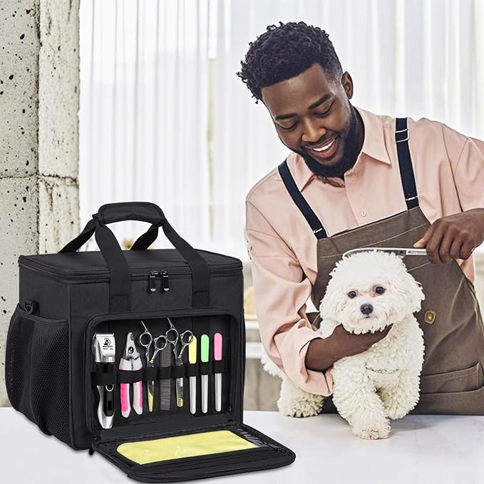 GMAK Pet Grooming Bag,Pet Hair Clipper Organizer Grooming Bag for Equipment | Dog Grooming Tote Bags Pets Tools Supplies Organizer for Dog Cat Equipment, Grooming Tools and Accessories, Black