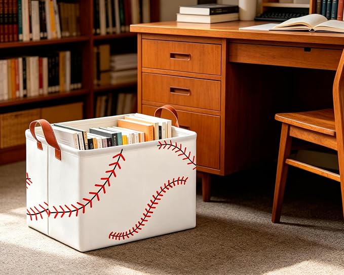 CLOCOR Rectangular Storage Basket Empty,Waterproof Storage Bin with Handles(Baseball Stitching)