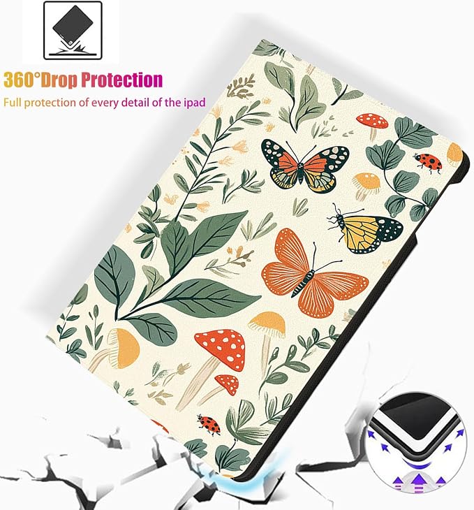 for Microsoft Surface Pro 11/10/9-13" 2024/2022 Tablet Case,Auto Wake/Sleep,Adjustable Stand Protective Cover - Butterfly Leaf Mushroom