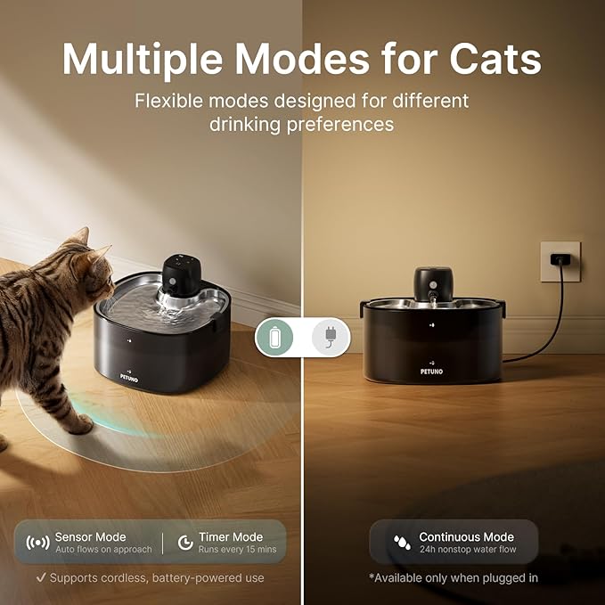 Wireless Cat Water Fountain, Cat Fountain Battery Operated, 78oz/2.3L Pet Water Fountain Cordless, 4000mAh Rechargeable Automatic Fountain with Motion Sensor, Ultra-Quiet Pump & Locking Lid, Silver