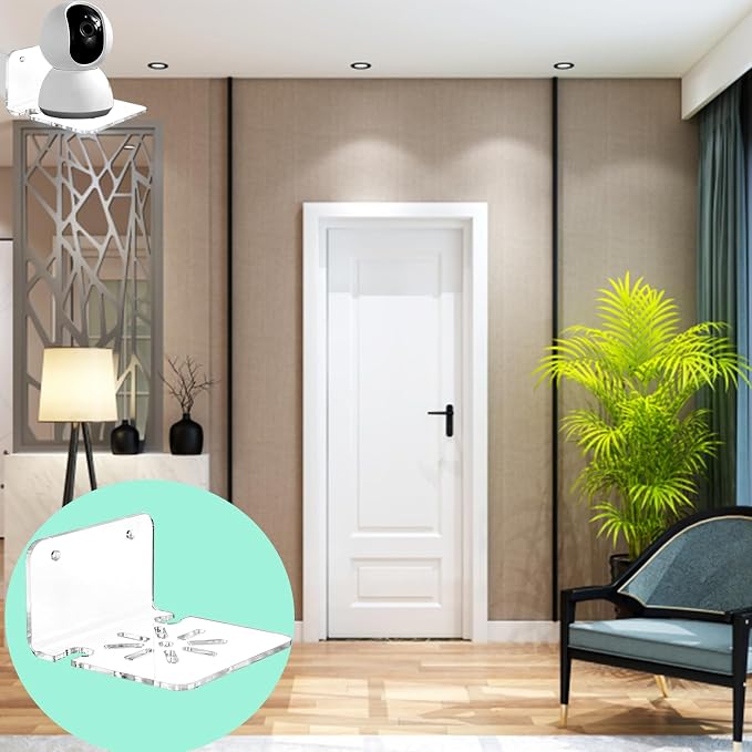 3PCS Acrylic Transparent Floating Wall Bracket | Safety Cameras, Speakers, Baby Monitors Compatible, Dual-Use Drilling and Pasting, Cable Clamp Included