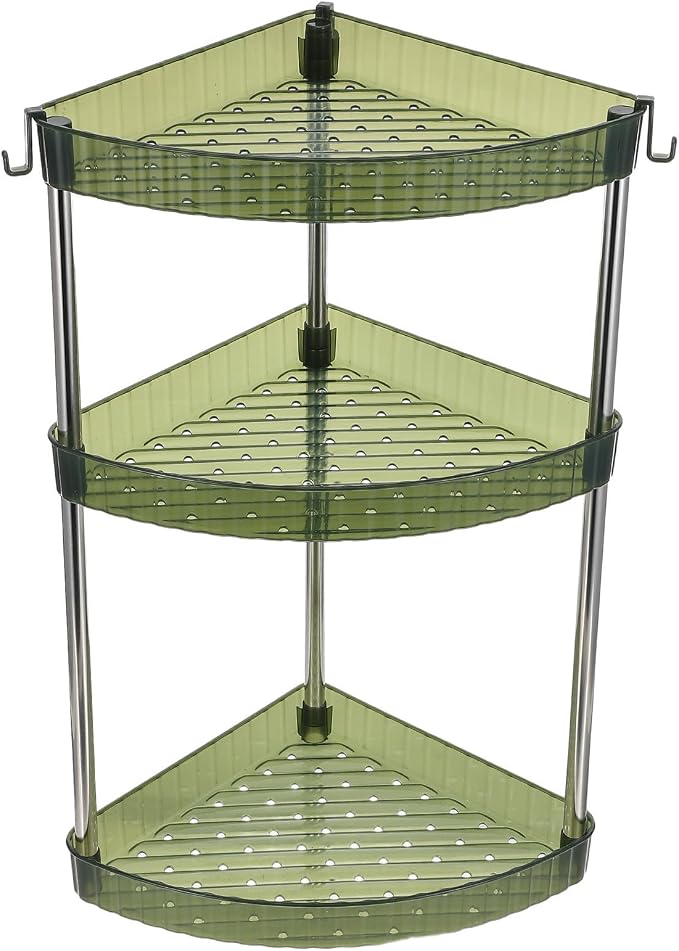 3-Tier Triangle Bathroom Shelf Organizer, Space-Saving Corner Storage Rack Made of Stainless Steel and Pet, Minimalist Design for Shower and Restroom Storage