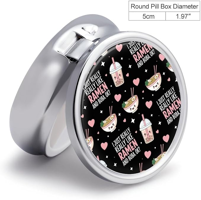 Round Pill Dispenser, I Just Really Like Ramen Mini Organizer Case, Metal Travel Holder for Medicine, Purse Pocket Container for Vacation Trips