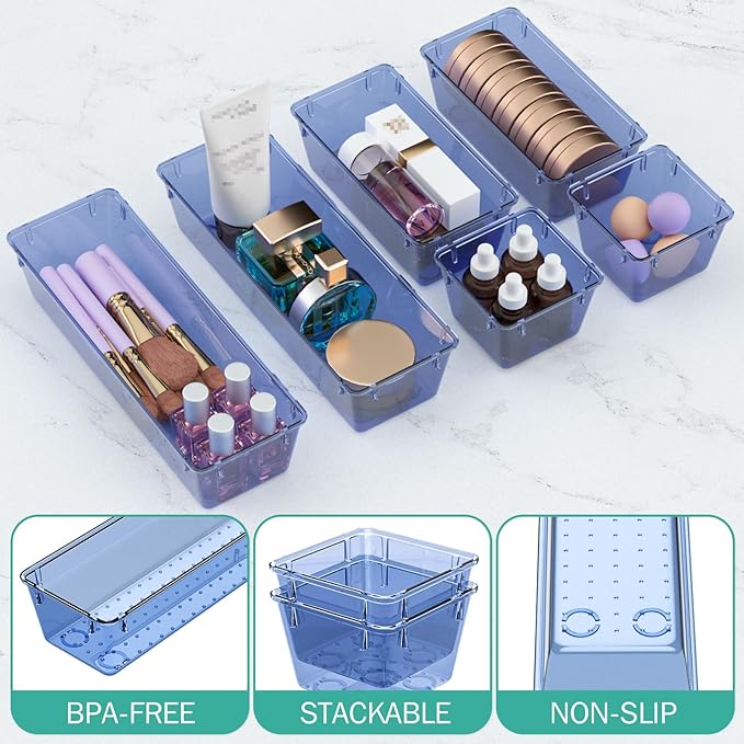 12 Pack Clear Drawer Organizer Set, Drawer Storage Trays, Storage Bins | Acrylic Drawer Storage Trays, Storage Bins for Makeup, Cosmetics, Jewelries, Utensils, Gadgets, Office