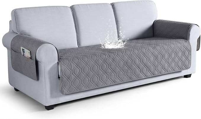 VANSOFY Waterproof Couch Cover for Pets, Light Gray, 67.3" | Non-Slip, Washable, Utility Pockets, Pet Friendly, Furniture Protector Slipcover for 3 Cushion Couch