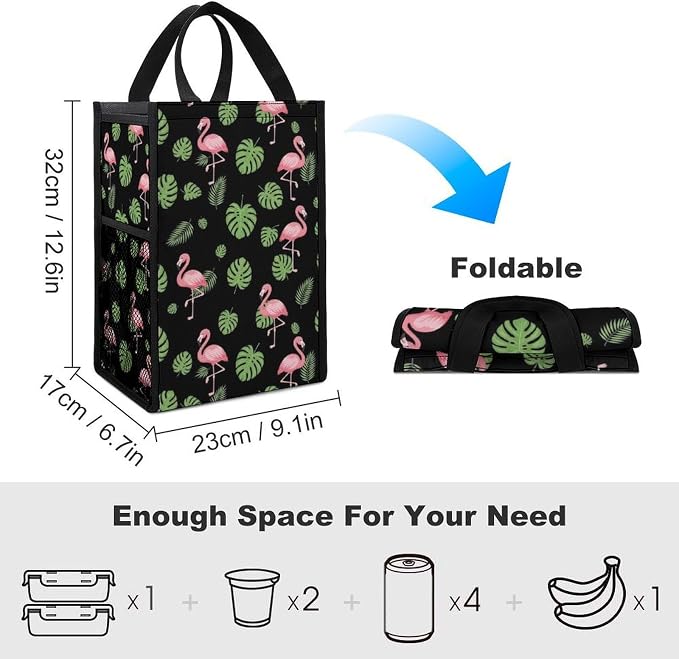 Reusable Insulated Lunch Bags, Compatible with Tropical Palm Tree Leaves Banana Green Leaf Cute Retro Flamingo Lunch Box Container Bag Portable Travel Picnic Thermal Cooler Totes