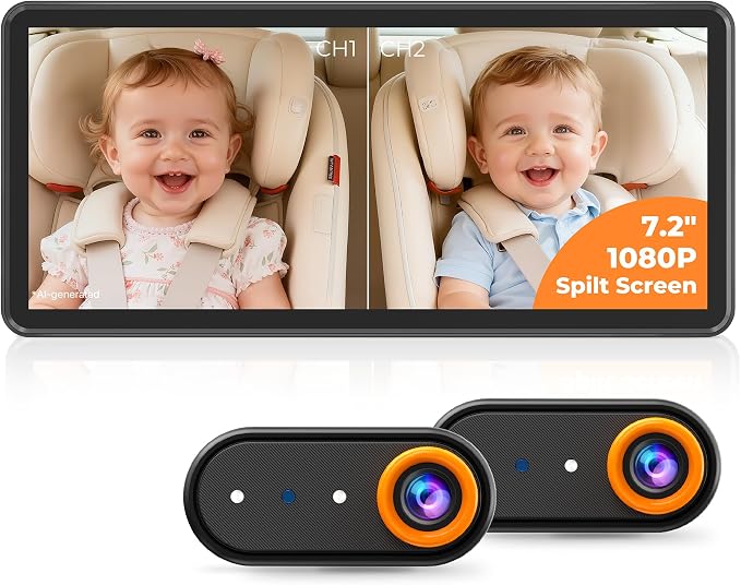 LUCKVIEW BM5PRO Dual Baby Car Camera, 7.2" 1080P Split Monitor