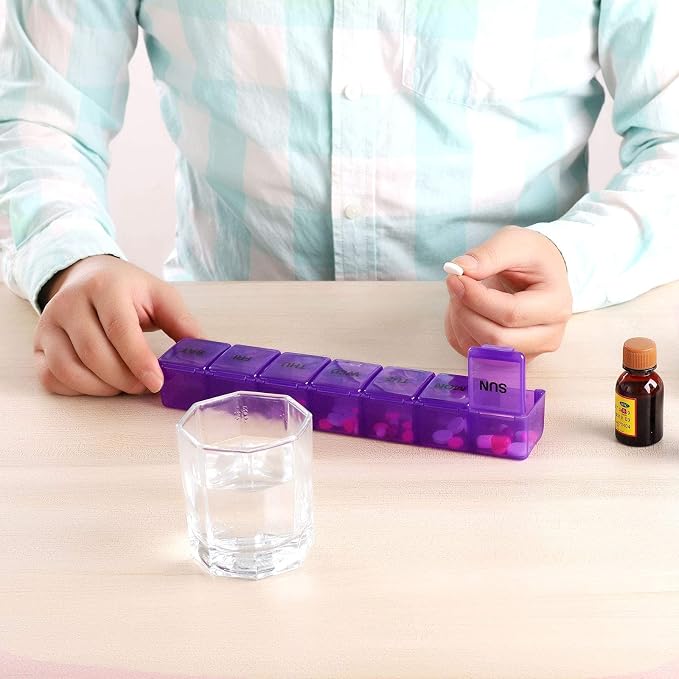 Pill Organizer 7-Day Weekly Pill Organizer | Portable Medicine, Daily Pill Cases for Pills/Vitamin/Fish Oil/Supplements