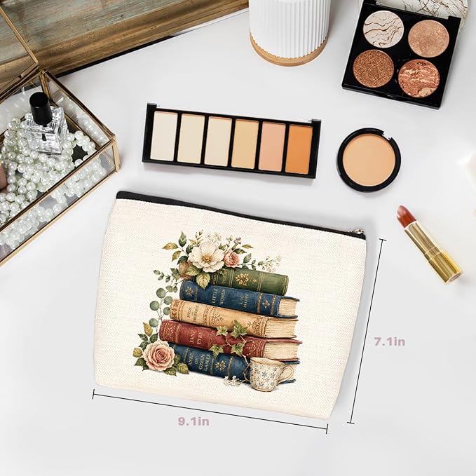 Floral Book Makeup Bag, Book Gifts Cosmetic Bags Travel Organizer Bag