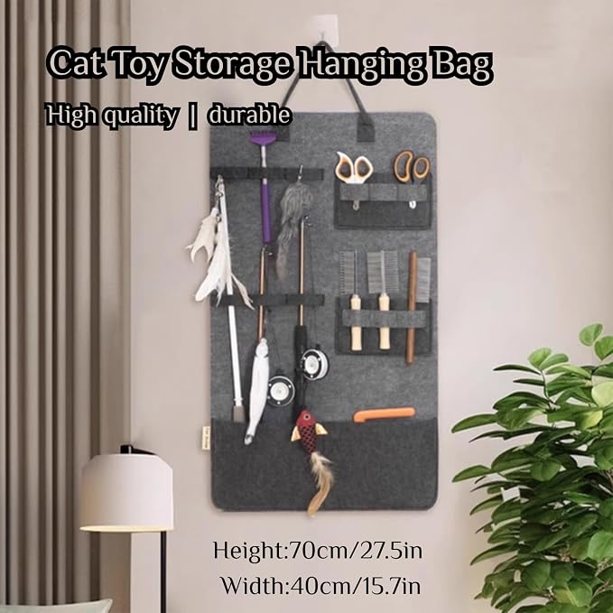 Cat Toy Storage Hanging Bag, Cat Teaser Toy Wand Toy Holder Pet Storage Box Organizer(Grey)