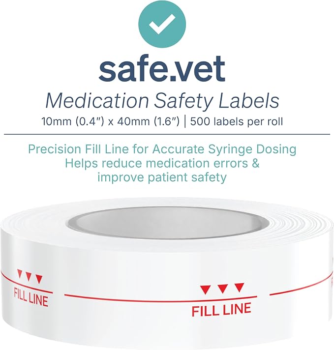 Fill Line Syringe Label - Regular Size | Dispensed Medication Veterinary Pharmacy and Clinical Labels | Roll of 500 | Clinical-Grade Color-Coded Stickers for Medication Bottles and Hospital Use