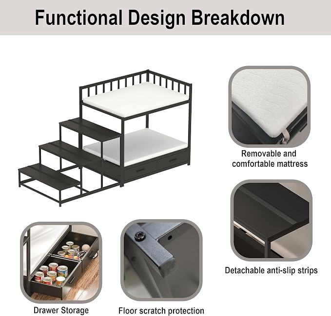 GDLF Dog Bunk Bed for Large Dogs with Stairs and Storage, Non-Slip Surfaces | Ideal for bedrooms, windows, and bedside lounging, with storage drawers and non-slip surfaces.