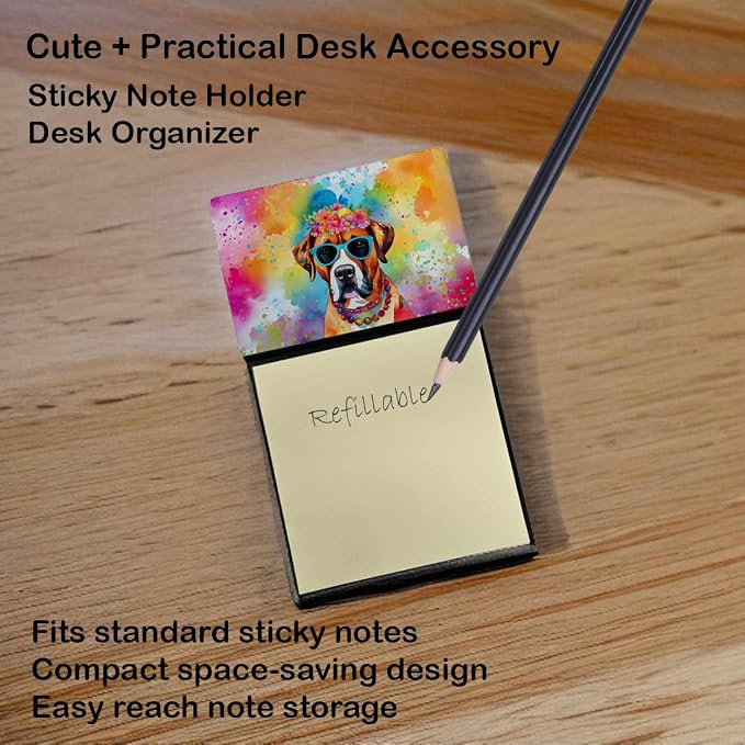 Caroline's Treasures Boxer Hippie Dawg Sticky Note Holder Refillable Dispenser Self-Sticky Note Pads, Memo Pads Blank Desk Accessories