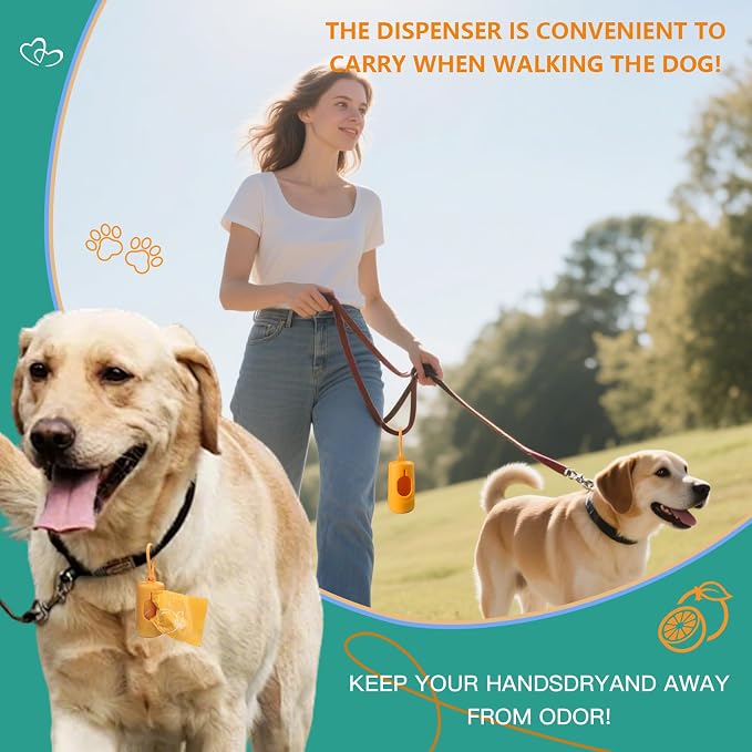 Citrus Scented Dog Poop Bags - 8 Rolls 120 counts Leak Proof | Extra Large 13x9 Inch Orange Dog poop bags rolls with Dispensers, Fragrance Bags for Dogs Walking and Cat Litter