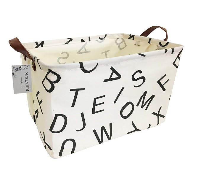 Rectangle Storage Basket Cute Canvas Organizer Bin for Pet/Children Toys, Books, Clothes Perfect for Rooms/Playroom (Alphabet)