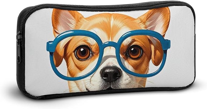 Pet Dog Soft Bow Tie, Oversized Glasses Large Pencil Case for Office, Portable Pen Box