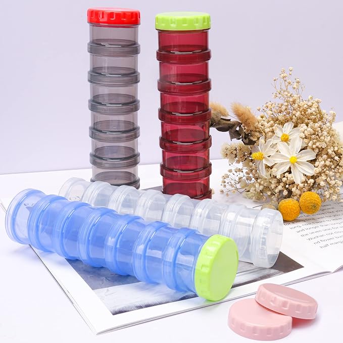 2 Pack 7 Day Pill Organizer Case Stackable Weekly Supplements Vitamins Pills Holder Dispenser Large Translucent Clear with Extra Lid