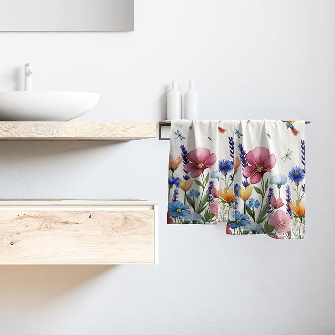 Giwawa Flower Hummingbird Hand Towels Set of 2 Floral Butterfly Soft Fingertip Towels Seasonal Kitchen Dish Towels for Bathroom Home Hotel Decor