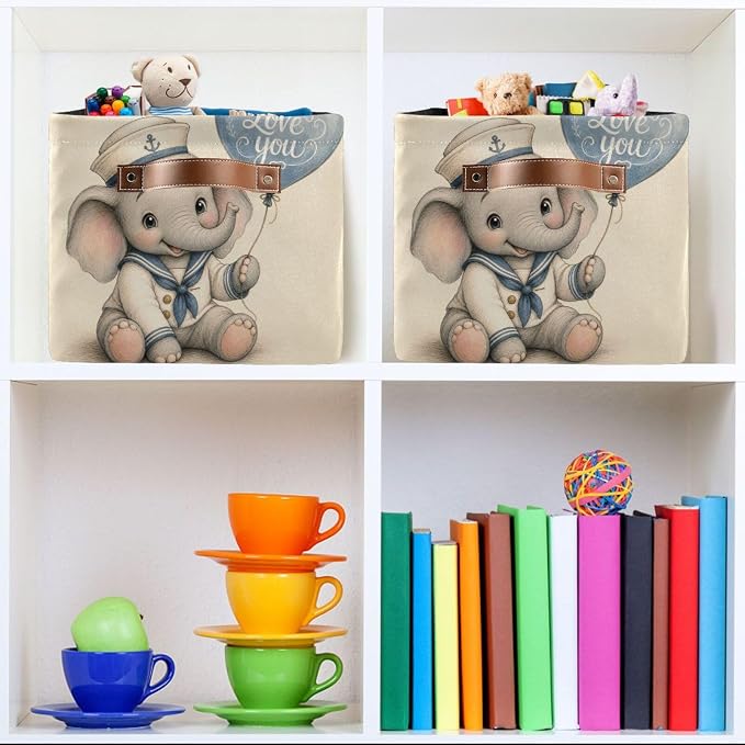 Emelivor Elephant Costume Storage Basket Bins Box for Office Women 1pcs | Foldable Laundry Hamper,Decorative Organizer,Sturdy Boxes Container with Handles for Clothes Books Pet Living Room Shelf