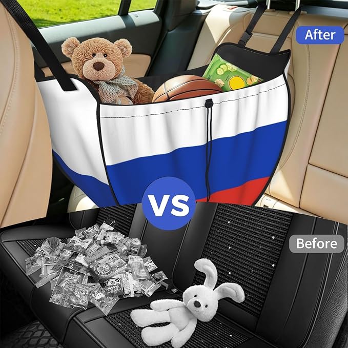 Russian Flag Car Seat Organizer-Backseat Storage Bag for Travel | Waterproof Durable. Holds Snacks Gear Essentials. Fits Most Cars.