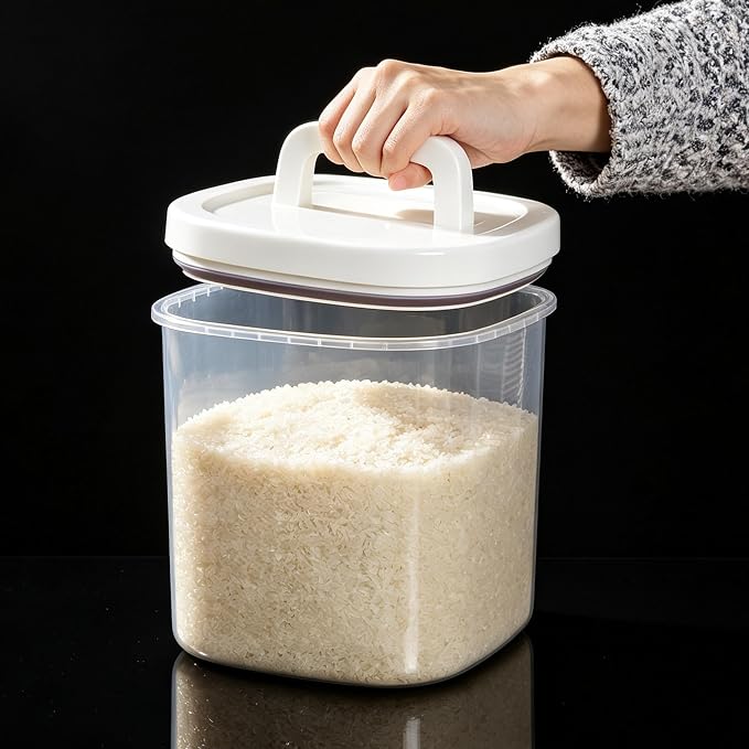 10L Rice Storage Container with Measuring Cup & Brush | 22-25lbs /10.5 Qt Capacity, Rice & Cereal & Pet & Laundry Pod Bin, Kitchen Bathroom Pet Food Pantry