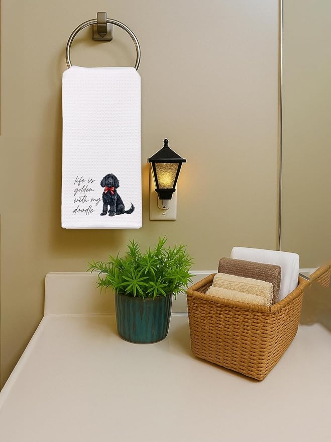 Goldendoodle Hand Towels for Bathroom - Black Golden Doodle Poodle Kitchen Dish Tea Towels, Goldendoodle Dog Mom Gifts for Women, Golden Doodle Gifts for Mothers Day/Christmas
