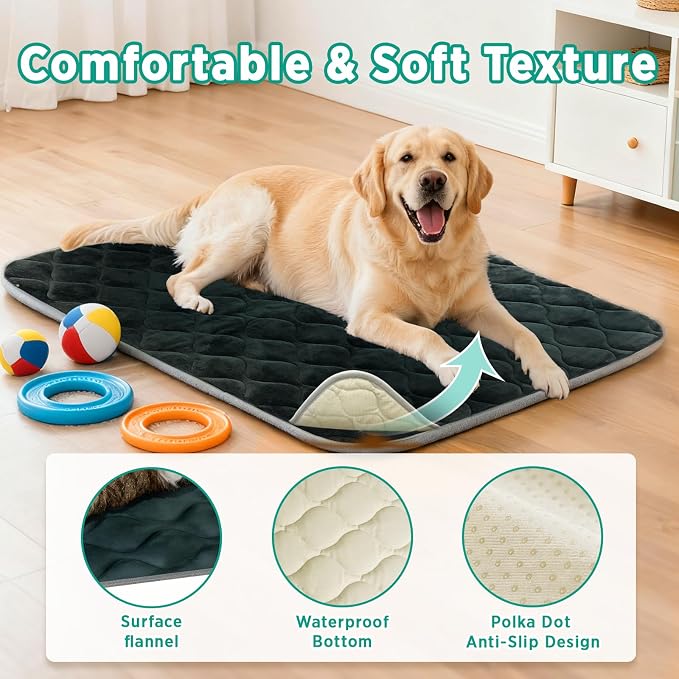 Dog Bed Mat Crate Pad, Anti-Slip Bottom Machine Washable Pet Pad | Thick lightweight mat with anti-slip bottom, machine washable. Ideal for dogs, cats in crates, home & car, S 24x18'', Grey