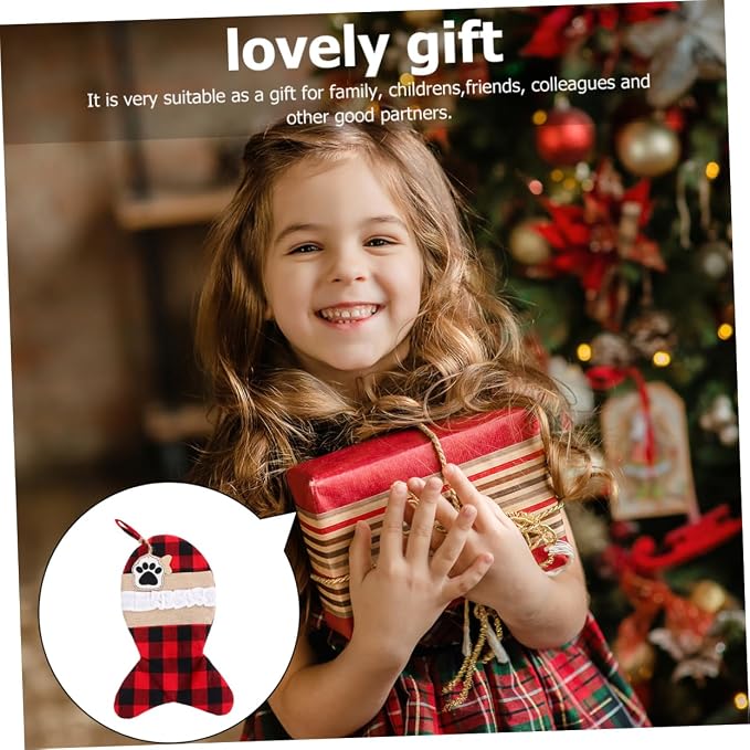 Gogogmee 1pc Christmas Stocking Pouch Bag and Red Plaid Design for Pet Holiday Storage and Decorations for Filling Treats and Presents