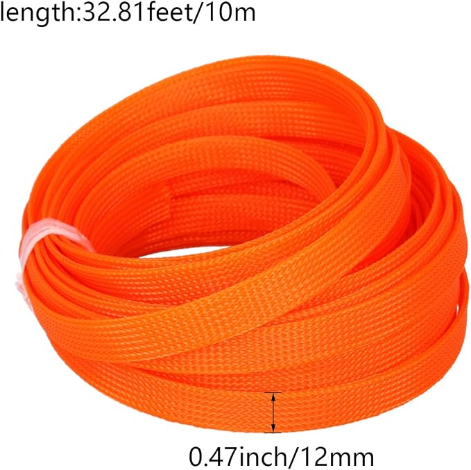 33ft PET Expandable Braid Cable Sleeving, 1/2" Cable Cord Management Sleeve | Orange Wire Loom Tubing Cable Sleeve for TV, Computer, Home Theater, USB Cable, Power Cord Audio Video Cable