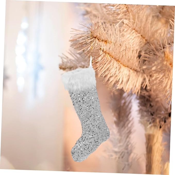 Zerodeko 1pc Christmas Stocking Bag Large Sequin Christmas Sock for Candy Storage and Holiday Decorations for Boys and Girls and Festive Decor
