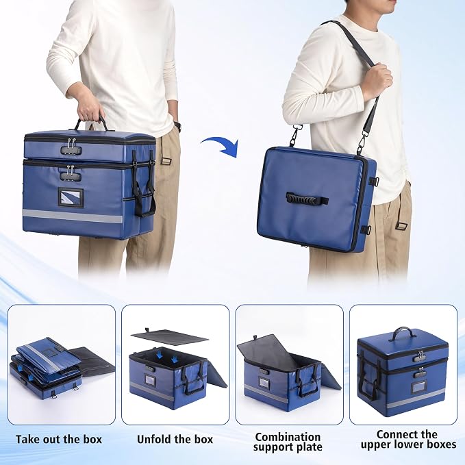 EXLIFBAG 2 Layer File Box with Lock, Portable Document Organizer Box with Handle, Fireproof File Box for Home Office, Legal File Organizer Storage