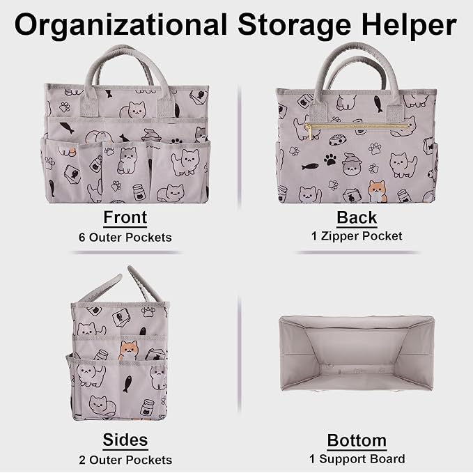 Cupohus Art Organizer Craft Storage Tote Bag with Pockets and Handles Pet | Portable Supply Storage for Sewing, Scrapbooking, Journal, Oxford Fabric Carrying Caddy for Teacher, Officer, Artist
