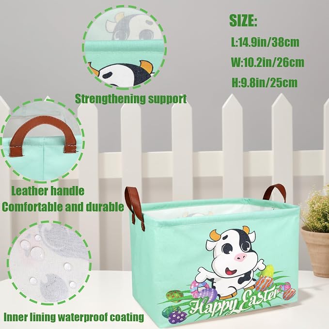Cow Easter Basket for Kid Large Empty Baby Rectangular Cute Easter Gift Storage Basket Bunny Eggs Décor (Cow)