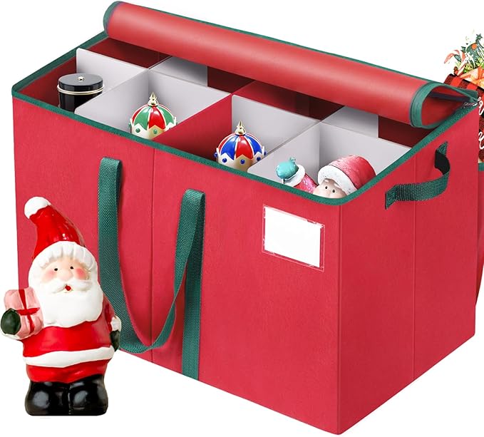 EverMerry Nutcracker Storage Containers and Figurine Collectibles Storage Box， Large Ornament Storage Organizer Stores Up to 8 Holiday Christmas Nutcrackers Figurines-Carolers Ornaments Red/15 Inches
