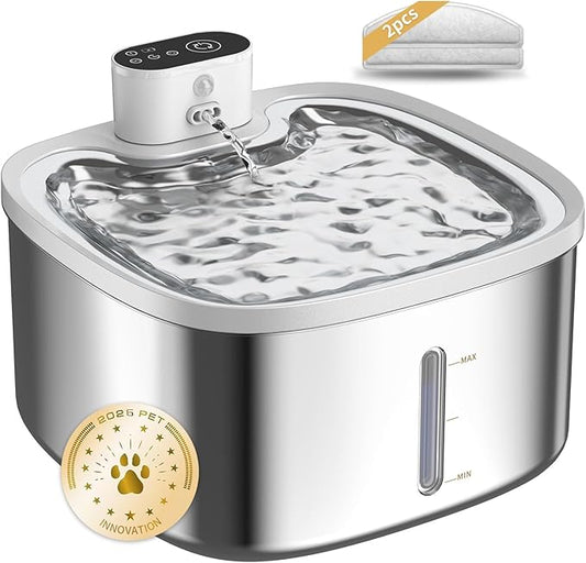 Cat Water Fountain Stainless Steel Wireless 118oz/3.5L–Cordless Battery-Operated Pet Water Dispenser with All-in-One Rechargeable Pump, Quiet Indoor Fountain for Cats & Dogs (Fountain+2Filters)