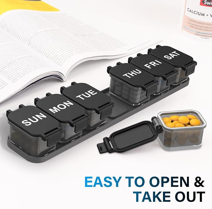 Extra Large Weekly Pill Organizer with 7 Detachable Compartments | XL Pill Organizer, Portable Medicine Pill Organizer for Supplements, Daily Pill Case for Home and Travel