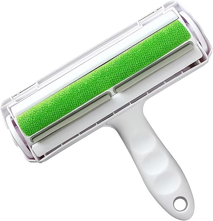 Reusable Pet Hair Remover Roller – Dog & Cat Fur Lint Cleaner for Sofa, Carpet, Bed & Car Seats – No Adhesive Required (White/Green)