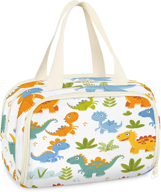 Cute Dinosaur Theme Travel Toiletry Bag with Handle | Wet & Dry Separation, Full-Size Bottle Friendly, Leak-Proof, Waterproof, Easy to Clean, for Travel, Gym, Home