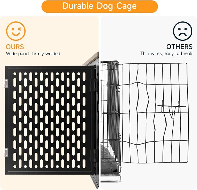 ONBRILL 43.7" Dog Crate Furniture with Cushion, Flip-Top Access and Wheels | Heavy-Duty Construction Supports Everyday Use, while Flip-Top Access Makes Feeding and Cleaning More Convenient