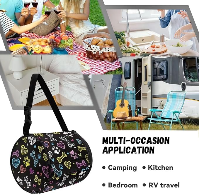 Graffiti Paws Paper Towel Holder Water Resistant Tissue Dispenser with Adjustable Strap, Collapsible Hanging Toilet Paper Roll Holder for Kitchen,Bathroom,Car Seat,Camping
