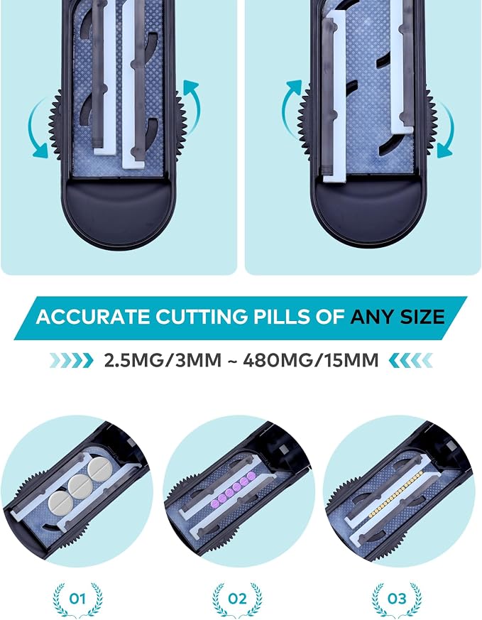 Pill Cutter Splitter for Small and Tiny Pills, Adjustable Pill Splitters for Small or Large Pills Accurately Cuts Multiple Pills at Once,Medicine Cutter Sharp Blade with Safety Guard